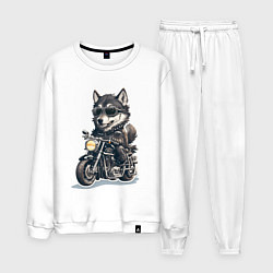 Костюм хлопковый мужской Волчья сила на двух колесах, цвет: белый