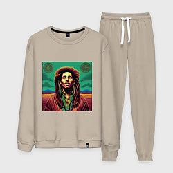 Костюм хлопковый мужской Digital Art Bob Marley in the field, цвет: миндальный