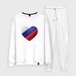 Костюм хлопковый мужской Флаг России в сердце, цвет: белый