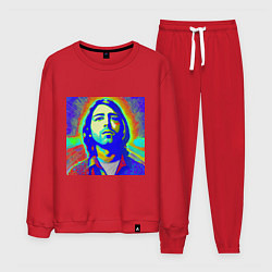 Костюм хлопковый мужской Kurt Cobain Glitch Art, цвет: красный