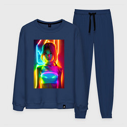 Костюм хлопковый мужской Japanese girl - neon glow - neural network, цвет: тёмно-синий