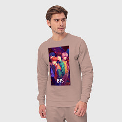 Костюм хлопковый мужской BTS anime kpop style, цвет: пыльно-розовый — фото 2