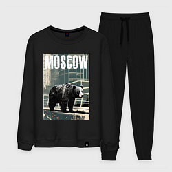 Костюм хлопковый мужской Москва - Россия - медведь, цвет: черный