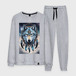 Костюм хлопковый мужской Шаман волк, цвет: меланж