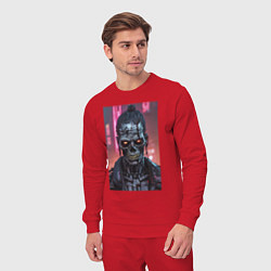 Костюм хлопковый мужской Зомби зловещий скелет киберпанк, цвет: красный — фото 2