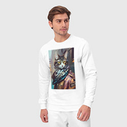 Костюм хлопковый мужской Городской котяра - модник, цвет: белый — фото 2