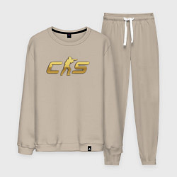 Костюм хлопковый мужской CS 2 gold logo, цвет: миндальный