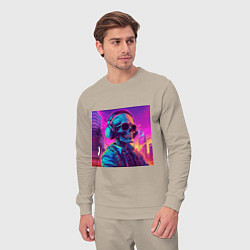 Костюм хлопковый мужской Скелет в свете неонового города, цвет: миндальный — фото 2