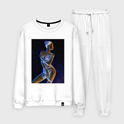 Костюм хлопковый мужской Неоновая девушка-галактика среди звезд, цвет: белый