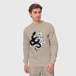 Костюм хлопковый мужской Змеи инь и янь - черное белое, цвет: миндальный — фото 2