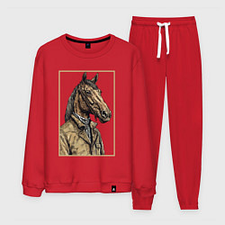 Костюм хлопковый мужской Конь в бежевом пальто, цвет: красный