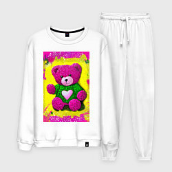Костюм хлопковый мужской Розовый мишка плюшевый, цвет: белый