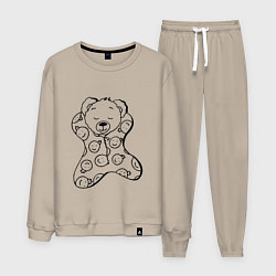 Костюм хлопковый мужской Спящий мишка в пижаме - раскраска, цвет: миндальный