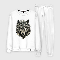 Костюм хлопковый мужской Племенной волк, цвет: белый