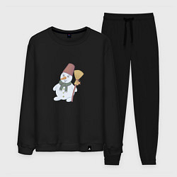 Костюм хлопковый мужской Снеговик с метлой, цвет: черный