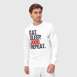 Костюм хлопковый мужской Eat sleep judo repeat, цвет: белый — фото 2