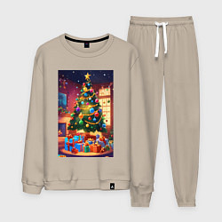Костюм хлопковый мужской Красочное рождество, цвет: миндальный