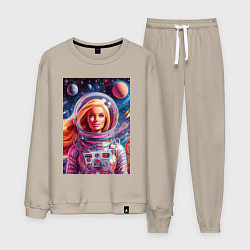 Костюм хлопковый мужской Красавица Барби в космосе - нейросеть, цвет: миндальный