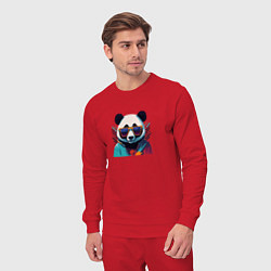 Костюм хлопковый мужской Модная панда в солнечных очках, цвет: красный — фото 2