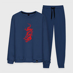 Костюм хлопковый мужской Японский красный дракон, цвет: тёмно-синий