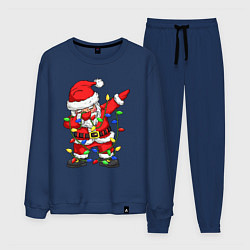 Костюм хлопковый мужской Санта Клаус и гирлянда, цвет: тёмно-синий