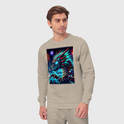 Костюм хлопковый мужской Cyber dragon - ai art neon, цвет: миндальный — фото 2