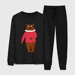Костюм хлопковый мужской Мишка в свитере, цвет: черный