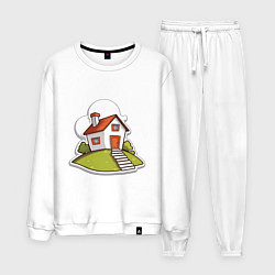 Костюм хлопковый мужской Домик на холме, цвет: белый