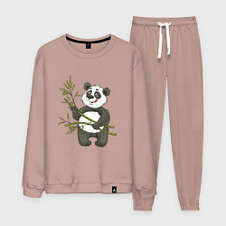 Костюм хлопковый мужской Мультяшная панда с бамбуком, цвет: пыльно-розовый