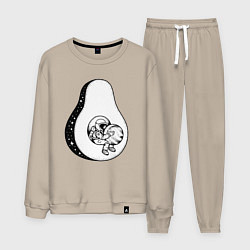 Костюм хлопковый мужской Космическое авокадо, цвет: миндальный