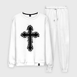 Костюм хлопковый мужской Крест православный христианский, цвет: белый
