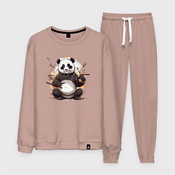 Костюм хлопковый мужской Спокойствие панды, цвет: пыльно-розовый