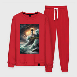 Костюм хлопковый мужской Маяк в буре, цвет: красный