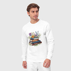 Костюм хлопковый мужской Стопка книг с полевыми цветами, цвет: белый — фото 2