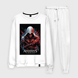Костюм хлопковый мужской Assassins creed красные пятна, цвет: белый