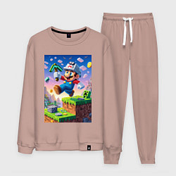 Костюм хлопковый мужской Марио и Майнкрафт - коллаба, цвет: пыльно-розовый