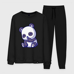 Костюм хлопковый мужской Смеющаяся панда, цвет: черный