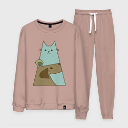 Костюм хлопковый мужской Собачка птичка кошечка, цвет: пыльно-розовый
