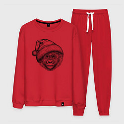 Костюм хлопковый мужской Новогодний детеныш гориллы, цвет: красный