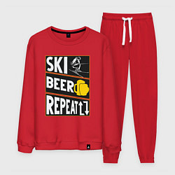 Костюм хлопковый мужской Лыжи и пиво, цвет: красный
