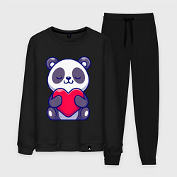 Костюм хлопковый мужской Панда и сердечко, цвет: черный