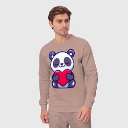 Костюм хлопковый мужской Панда и сердечко, цвет: пыльно-розовый — фото 2