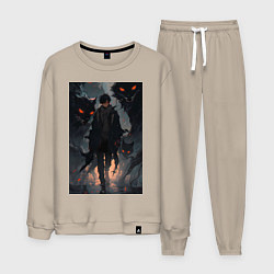 Костюм хлопковый мужской Мэгуми Фусигуро арт Магическая битва, цвет: миндальный