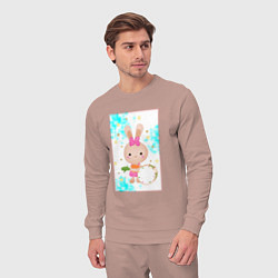 Костюм хлопковый мужской Милый зайчонок с барабаном, цвет: пыльно-розовый — фото 2