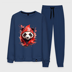Костюм хлопковый мужской Модная панда в красном капюшоне, цвет: тёмно-синий