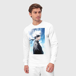 Костюм хлопковый мужской Магическая битва Сатору Годзё в повязке, цвет: белый — фото 2