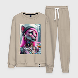 Костюм хлопковый мужской Панк девушка-леопард в татухах в Нью-Йорке, цвет: миндальный