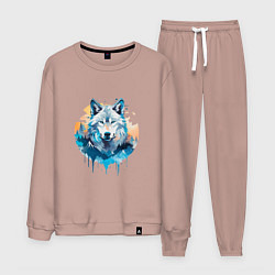 Костюм хлопковый мужской Волк в первых лучах солнца, цвет: пыльно-розовый