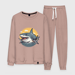 Костюм хлопковый мужской Акула в кругу, цвет: пыльно-розовый