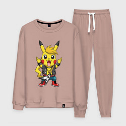 Костюм хлопковый мужской Пикачу в рок стиле, цвет: пыльно-розовый